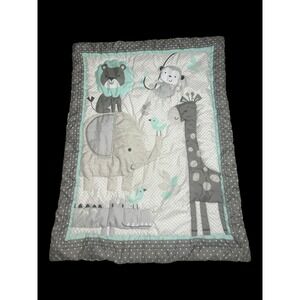 Cuddle Time Gerber Jungle Safari Baby Blanket Quilt Grey Mint Elephant 42x33